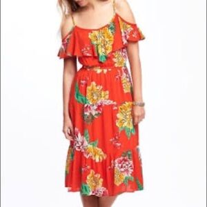 Off the shoulder orange floral dress
